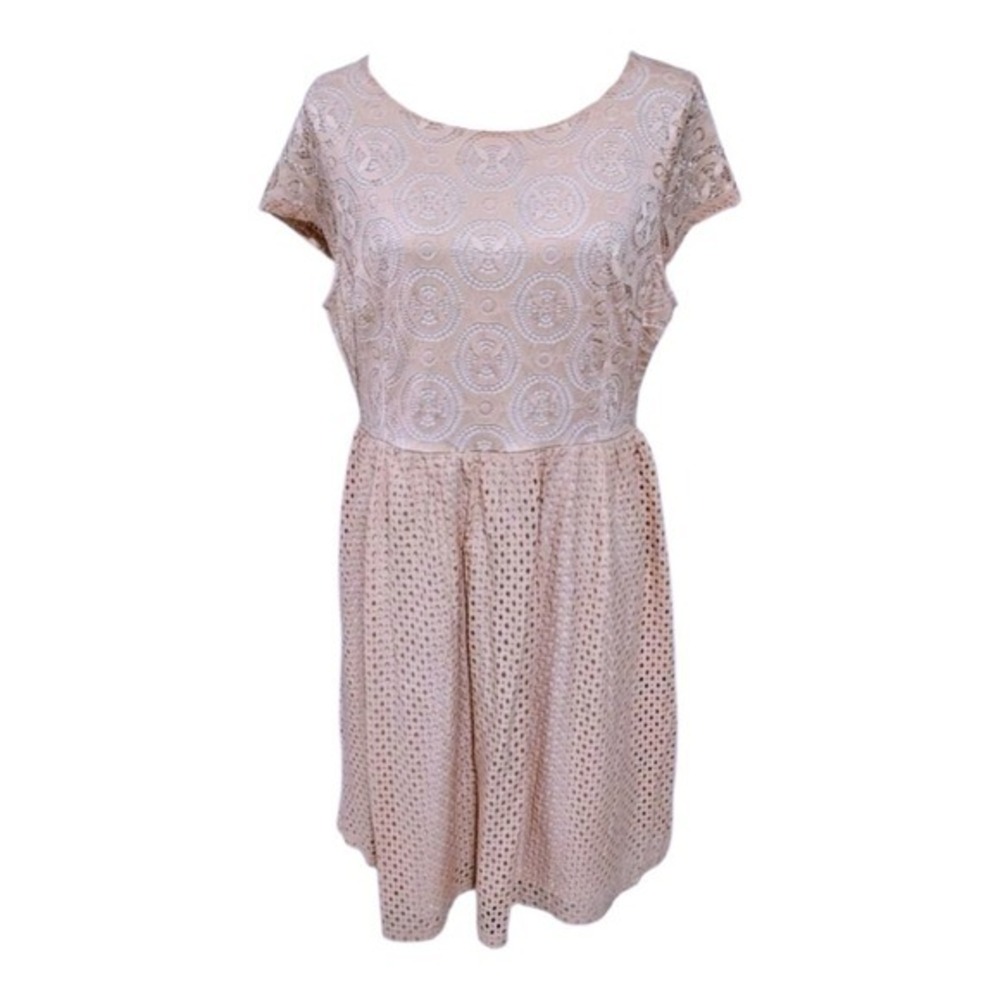 Candalite Blush Pink Lace Eyelet Fit and Flare party Cocktail dress‎ size XL New